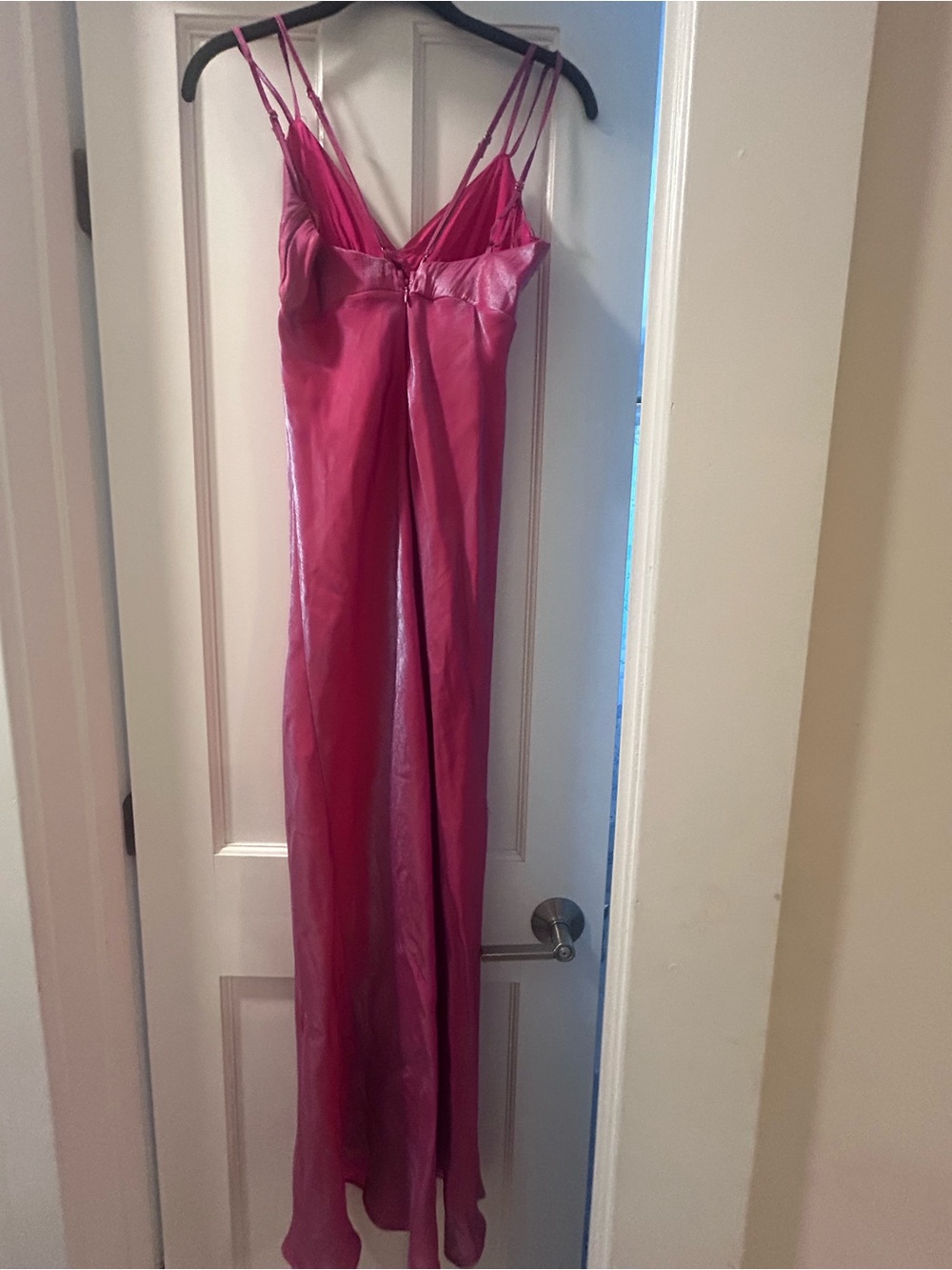 Shimmery Hot Pink Satin Slip Dress - Picture 1 of 4
